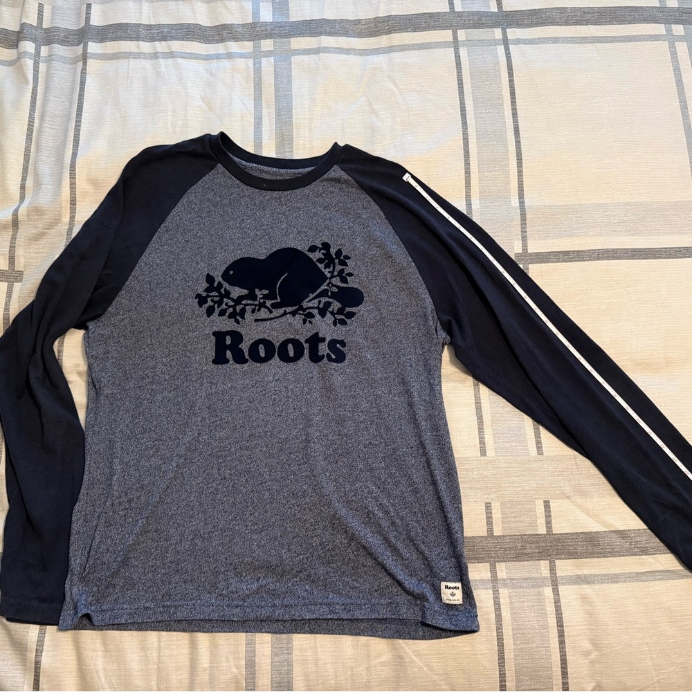 Roots Long Sleeve Tee - Navy and Heather Gray